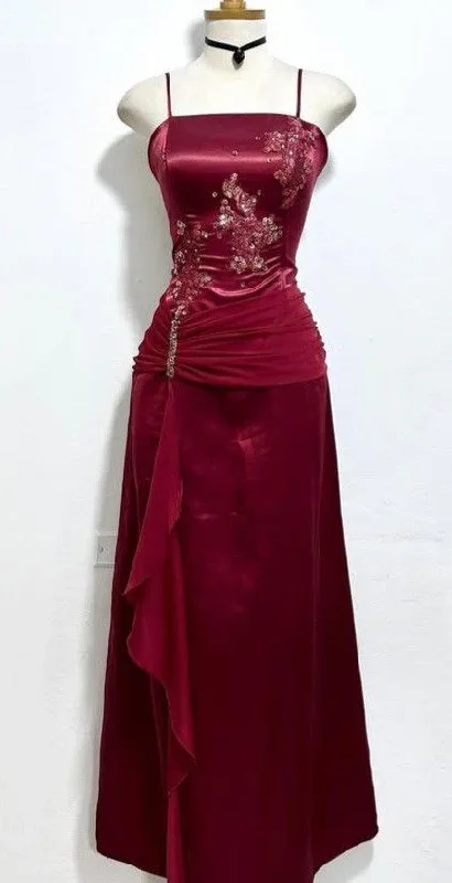 Wine Red Spaghetti Straps Appliques Sheath Long Formal Evening Party Dress, DP4787 Tunics Evening elegant Wine Red Spaghetti Straps Appliques Sheath Long Formal Evening Party Dress, DP4787 Tunics Evening elegant