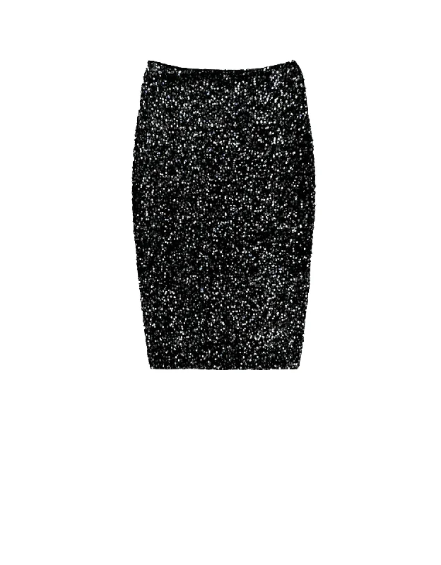 Kaya Midi Sequin Skirt - Silver Black summer skirt style