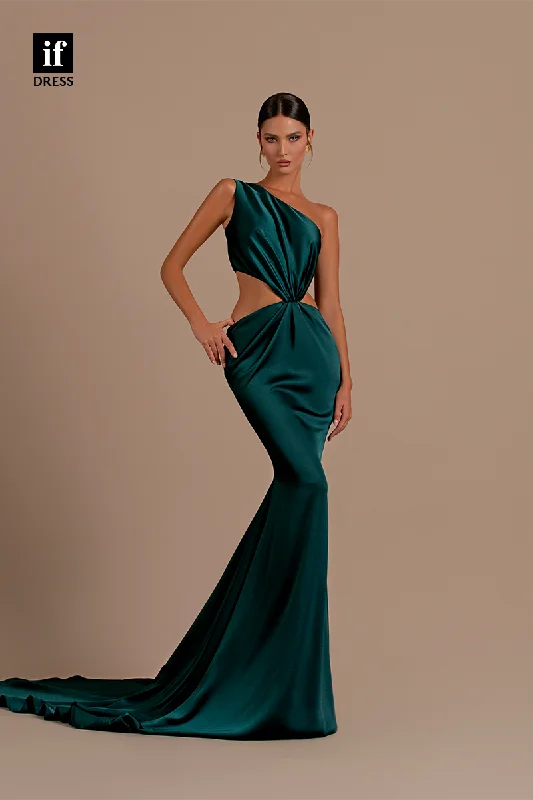 34190 - One Shoulder Pleats Long Sleeveless Prom Formal Party Dress Off-the-shoulder Chic Trendy