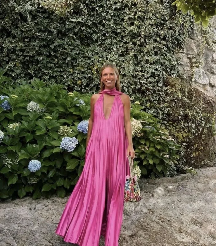 Pink Halter A-Line Satin Long Party Dress Pretty Wedding Guest Dress DP4762 Tunics Summer linen Pink Halter A-Line Satin Long Party Dress Pretty Wedding Guest Dress DP4762 Tunics Summer linen