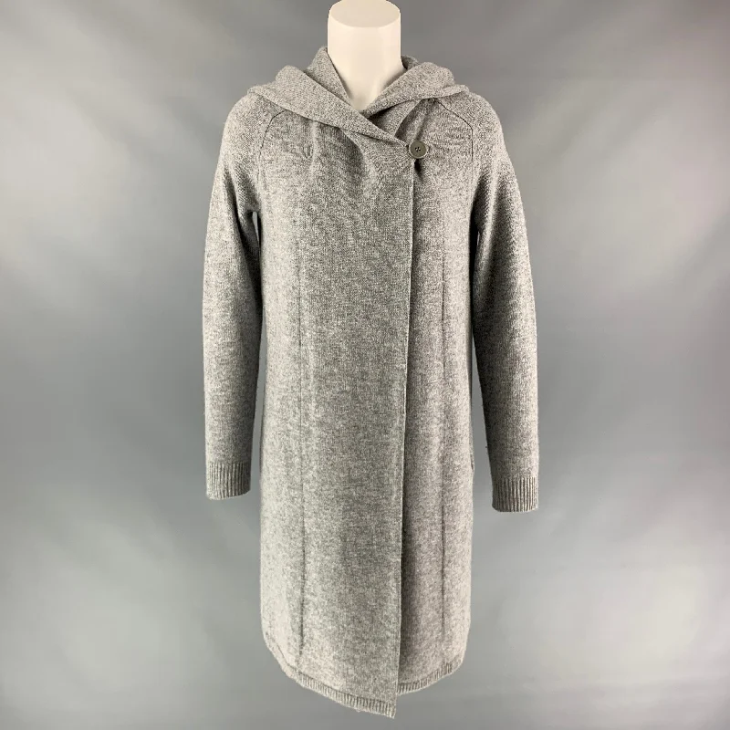 THEORY Size S Grey Heather Wool / Cashmere Hooded Cardigan Embroidered Appliqued Beaded