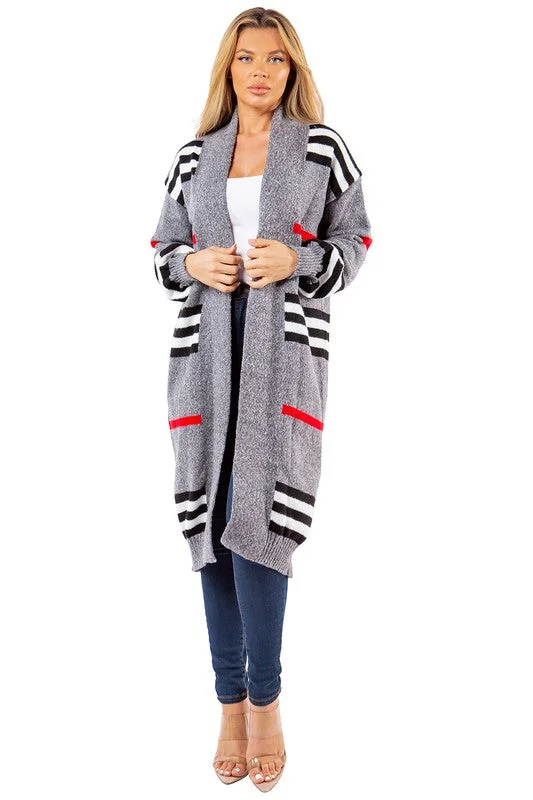 LONG MAXI SWEATER CARDIGAN Polka Dot Checkered Tartan