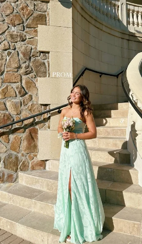 Mint Green Strapless A-Line Split Long Party Dress Wedding Guest Dress, DP4647 Tunics New arrival Mint Green Strapless A-Line Split Long Party Dress Wedding Guest Dress, DP4647 Tunics New arrival