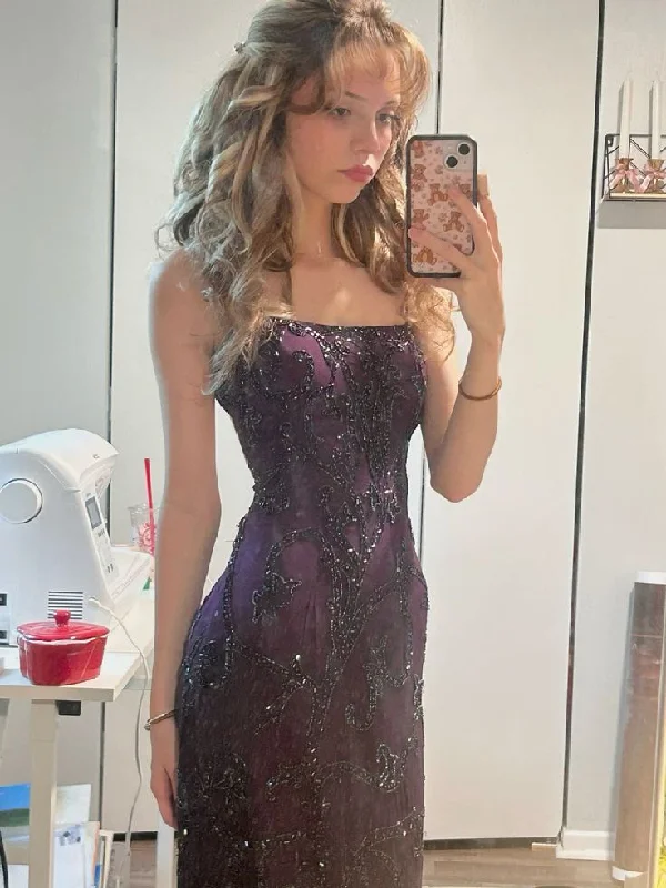 Dark Purple Strapless Sheath Beading Long Evening Party Dress, DP4646 Tunics Bestseller popular Dark Purple Strapless Sheath Beading Long Evening Party Dress, DP4646 Tunics Bestseller popular