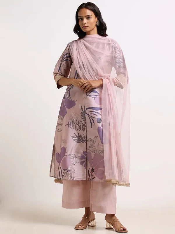 Vark Lilac Digital Printed Kurta, Pants & Dupatta Set Classic Straight-Leg Pants