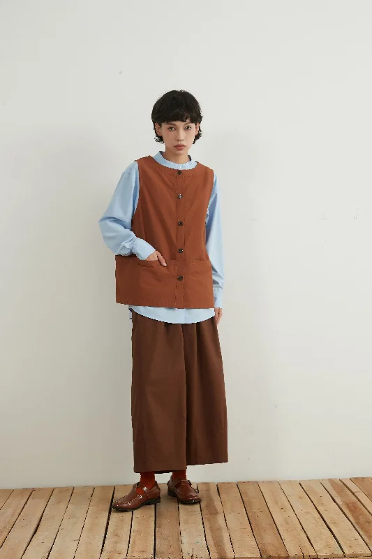 TUCK WIDE PANTS ELASTIC WAIST Elegant Trouser Pants