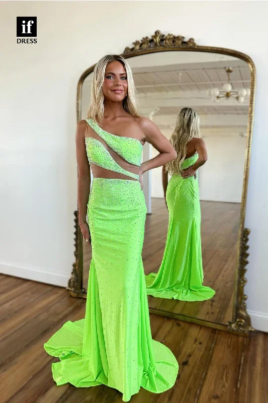 34099 - Unique One Shoulder Beads Illusion Sheath Prom Party Dress Tunics Velvet soft
