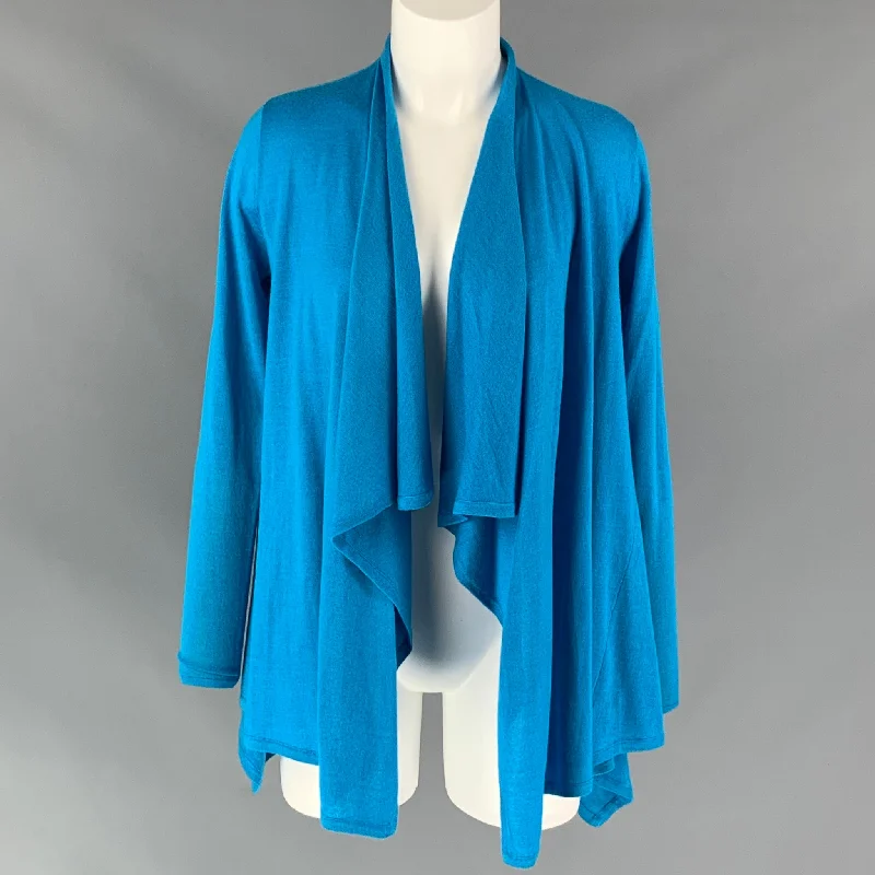 BLACK LABEL RALPH LAUREN Size S Blue Cashmere  Silk Knitted Cardigan Elasticated Padded Insulated