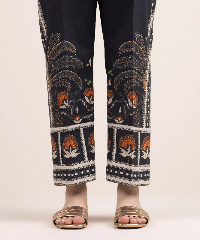 Printed Cambric Straight Pants Cozy Knit Pants