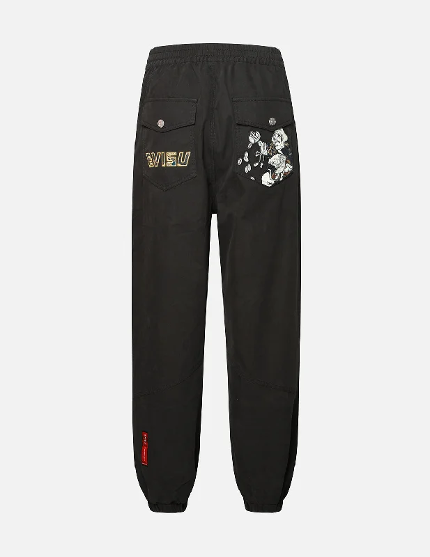 Daikokuten and Logo Embroidery with Brocade Appliqué Loose Fit Jogger Pants Cozy Knit Pants Daikokuten and Logo Embroidery with Brocade Appliqué Loose Fit Jogger Pants Cozy Knit Pants