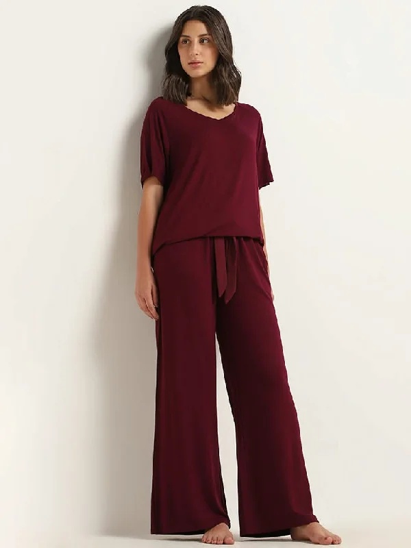 Wunderlove Burgundy Super-Soft Supersoft Pants Trendy Printed Pants