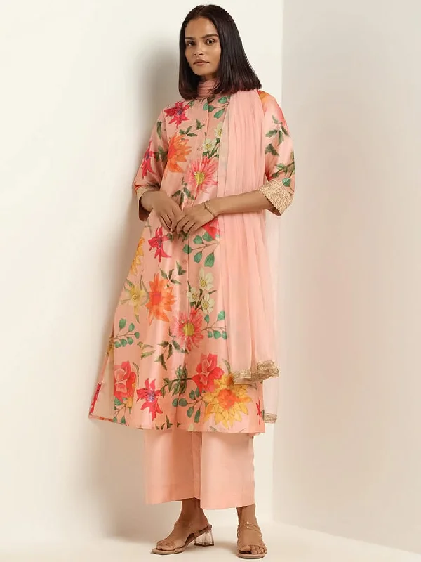 Vark Peach Kurta, Pants & Dupatta Set Classic Flared Pants