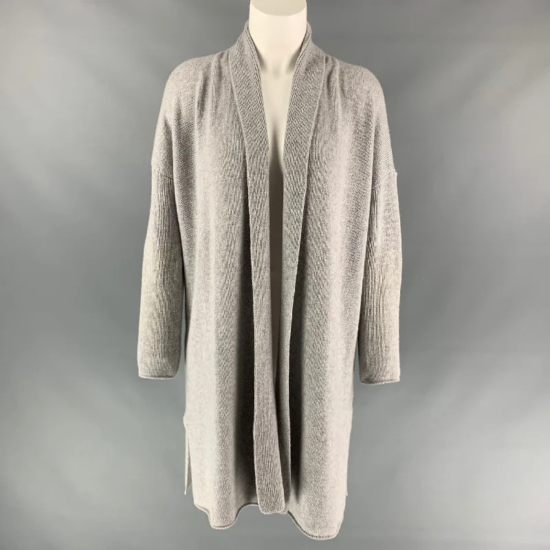 AMINA RUBINACCI Size 4 Light Gray Cashmere Oversized Cardigan Solid Print Embellished