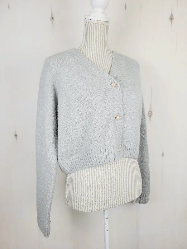 ARDENES LIGHT GREY CARDIGAN LADIES MEDIUM PRE-LOVED Zippered Buttoned Snapped