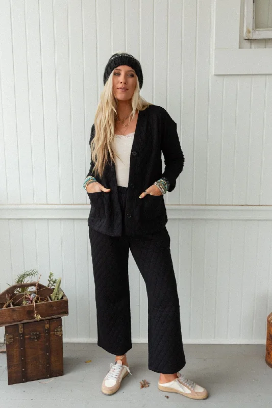 Stay Awhile Jacket And Pants Set - Black Zippered Front Buttoned Front Snap Front