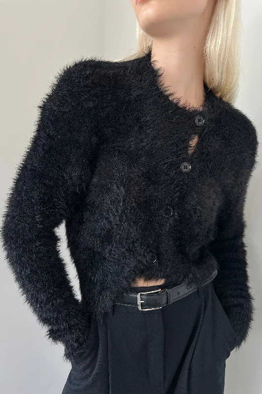CROPPED ASYMMETRICAL CARDIGAN Mesh Blend Leather Blend Suede Blend