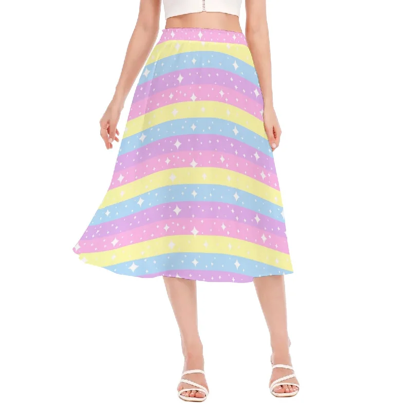 Rainbow Ribbon Women's Long Midi Chiffon Skirt corduroy skirt comfortable