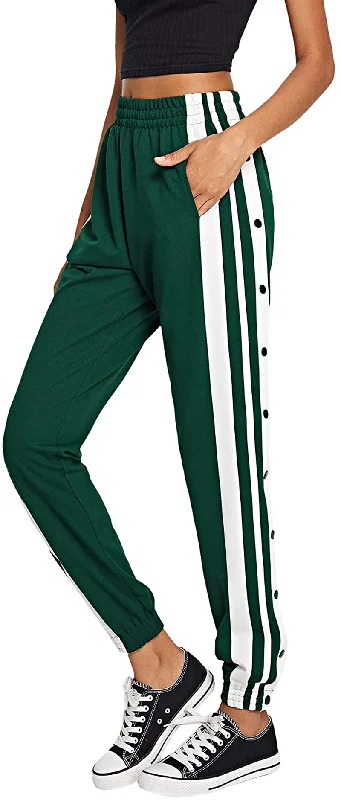 SOLY HUX Women's Sporty High Split Side Striped Joggers Snap Button Track Pants Chic Faux Leather Pants SOLY HUX Women's Sporty High Split Side Striped Joggers Snap Button Track Pants Chic Faux Leather Pants