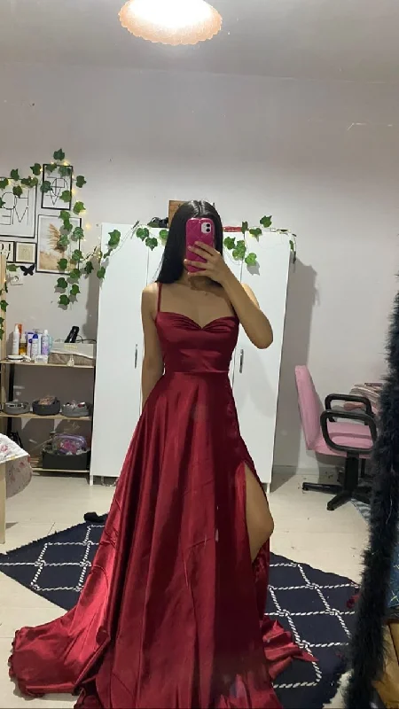 Simple Wine Red Straps A-Line Satin Long Prom Dress Formal Party Dress, DP4645 Tunics Top rated Simple Wine Red Straps A-Line Satin Long Prom Dress Formal Party Dress, DP4645 Tunics Top rated
