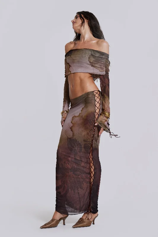 Valerie Lace Up Maxi Skirt velvet skirt luxury