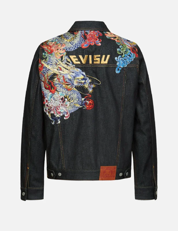 Ukiyo-e Dragon and Chrysanthemum Embroidered Denim Jacket Wool Jacket Cashmere Jacket Tweed Jacket Ukiyo-e Dragon and Chrysanthemum Embroidered Denim Jacket Wool Jacket Cashmere Jacket Tweed Jacket