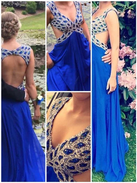 Royal Blue Evening Dress Backless Long Prom Dress A line Party Dress Tunics Brand named