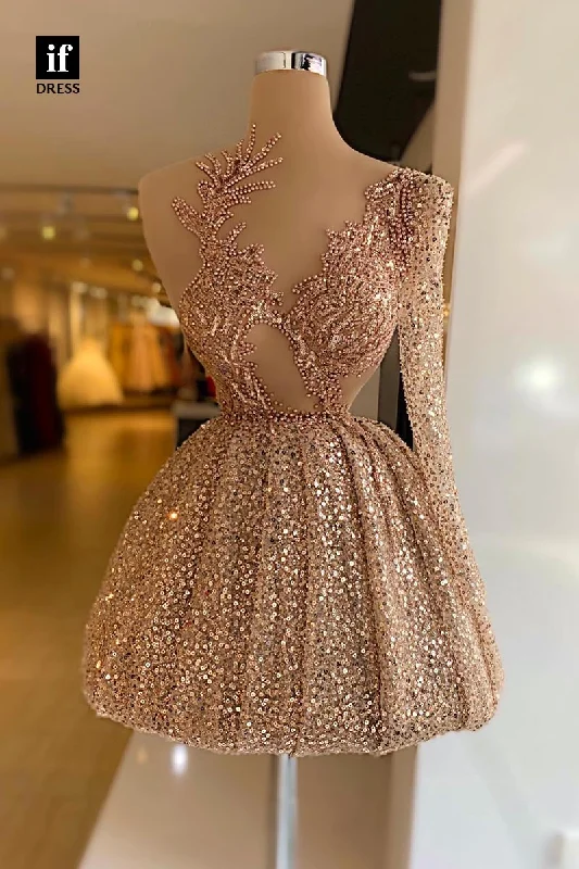 F1818 - Glamorous A-Line Long Sleeves Sequins Short Cocktail Homecoming Party Dress Tunics Prom sequined F1818 - Glamorous A-Line Long Sleeves Sequins Short Cocktail Homecoming Party Dress Tunics Prom sequined