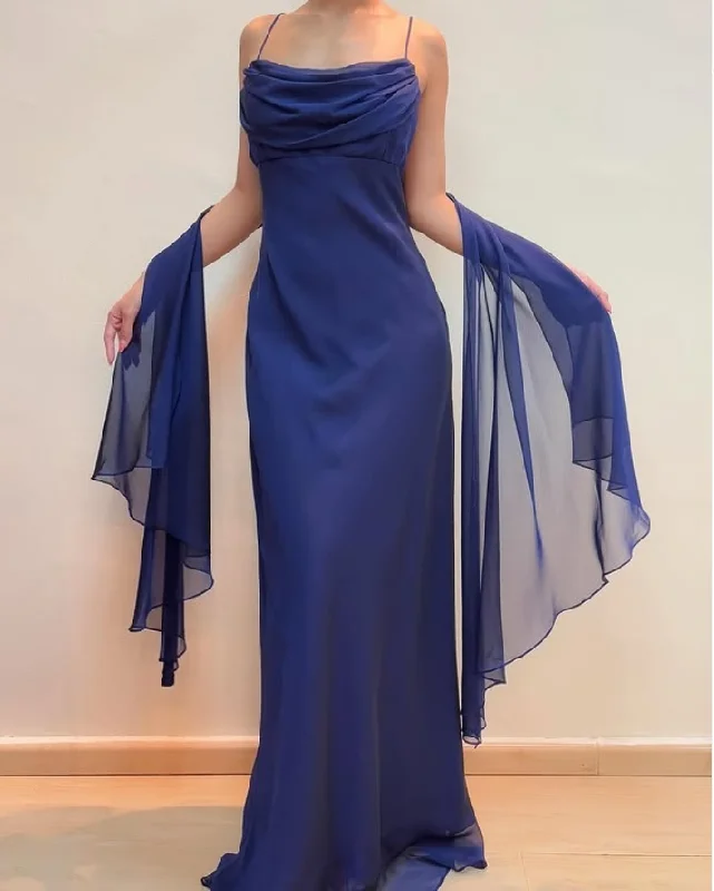 Navy Blue Spaghetti Straps Sheath Long Prom Dress Vintage Party Dress, DP4789 Tunics Business professional Navy Blue Spaghetti Straps Sheath Long Prom Dress Vintage Party Dress, DP4789 Tunics Business professional