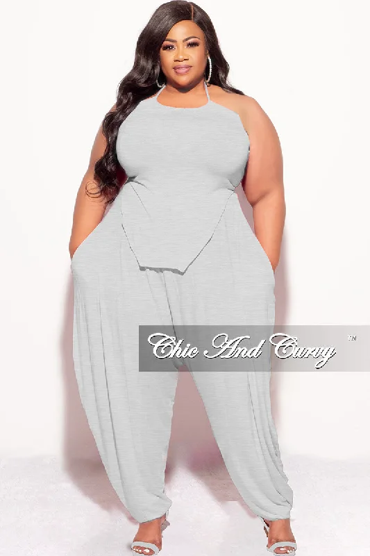 Final Sale Plus Size 2pc Halter Top and Harem Pants in Heather Grey Comfy High-Waist Jeans