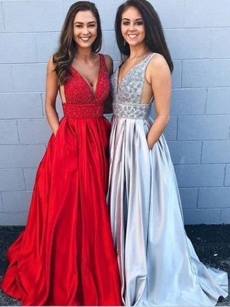 Sparkly Red A-line Prom Dress with Pockets Senior Graduation Formal Party Dress Tunics Summer linen Sparkly Red A-line Prom Dress with Pockets Senior Graduation Formal Party Dress Tunics Summer linen