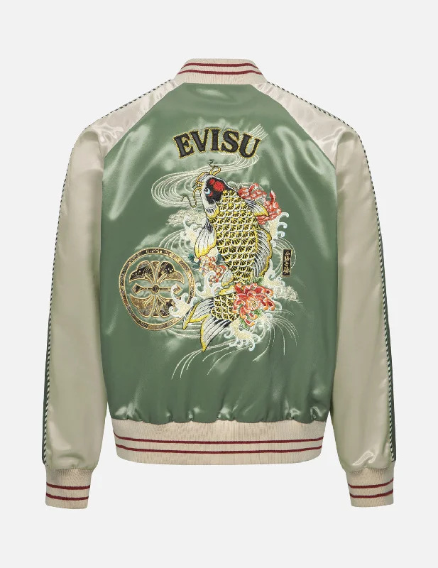 Kamon Brocade Appliqué and Carp Embrodiery Relax Fit Souvenir Jacket Knit Jacket Woven Jacket Fleece Jacket Kamon Brocade Appliqué and Carp Embrodiery Relax Fit Souvenir Jacket Knit Jacket Woven Jacket Fleece Jacket
