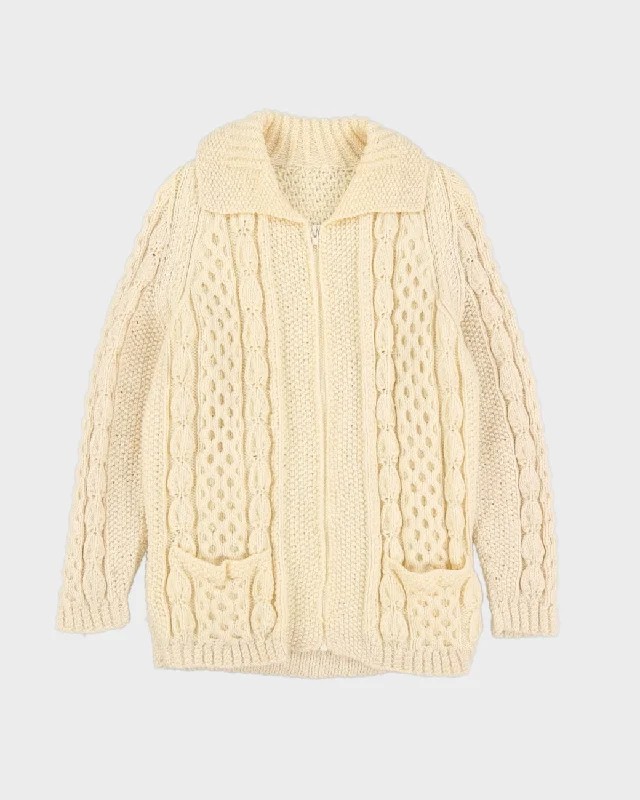 Cream Hand-Knitted Cardigan - M Layered Multi-layer Single Layer