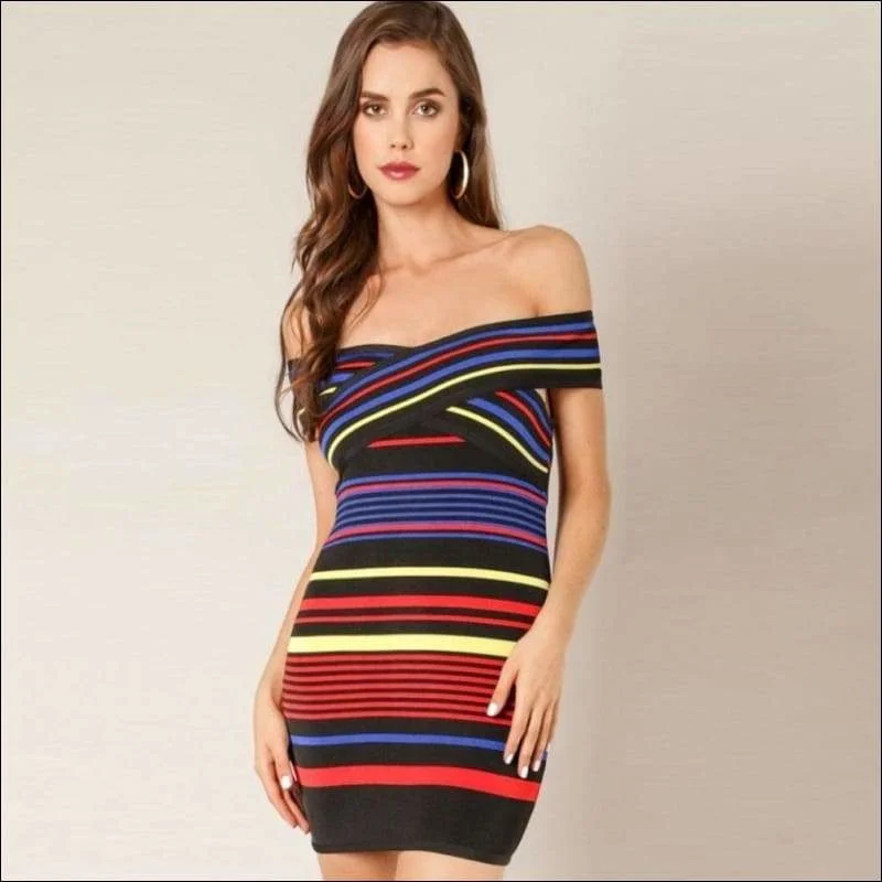 Winnal Women's Off The Shoulder Strapless Rainbow Bandage Dress Sexy Short Party Dress Tunics Designer luxury Winnal Women's Off The Shoulder Strapless Rainbow Bandage Dress Sexy Short Party Dress Tunics Designer luxury