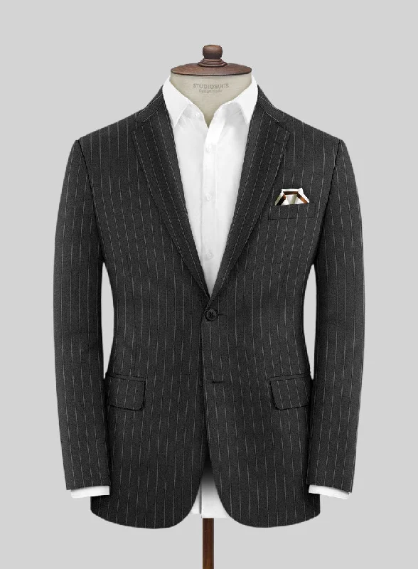 Scabal Ysido Stripe Charcoal Wool Jacket Jersey Jacket Tulle Jacket Batik Jacket