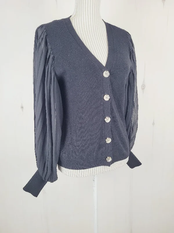 BLACK CARDIGAN WITH SHEER SLEEVES APPROX LADIES MEDIUM PRE-LOVED Fitted Loose Oversized