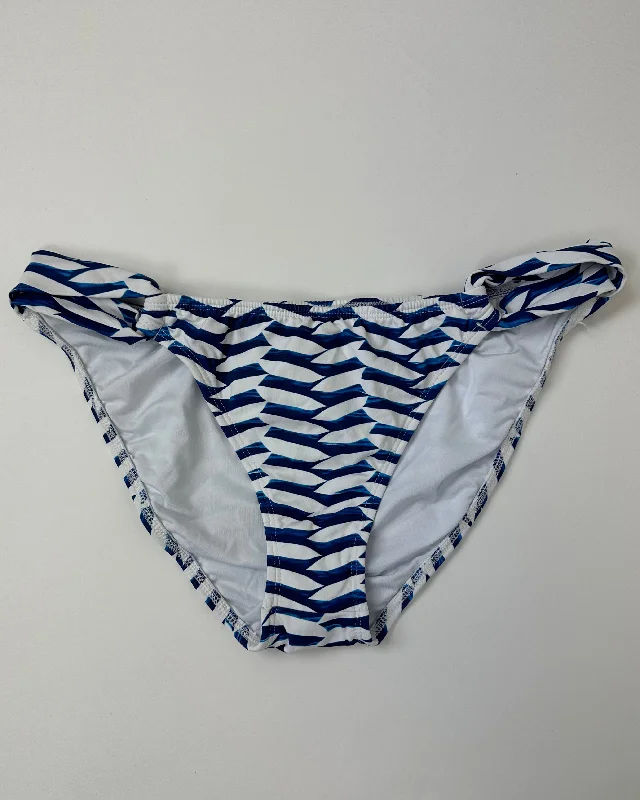 Blue and White Wavy Striped Swim Bottom - Large Vibrant Bikini Bottoms