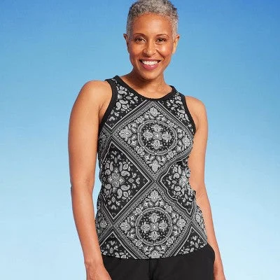 Lands' End Women's UPF 50 Bandana Print High Neck Tankini Top - Black L Elegant Swim Dress Lands' End Women's UPF 50 Bandana Print High Neck Tankini Top - Black L Elegant Swim Dress